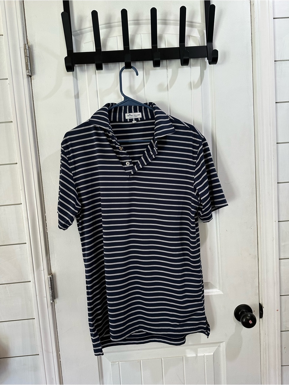 Peter Millar Navy & White Striped Polo summer comfort